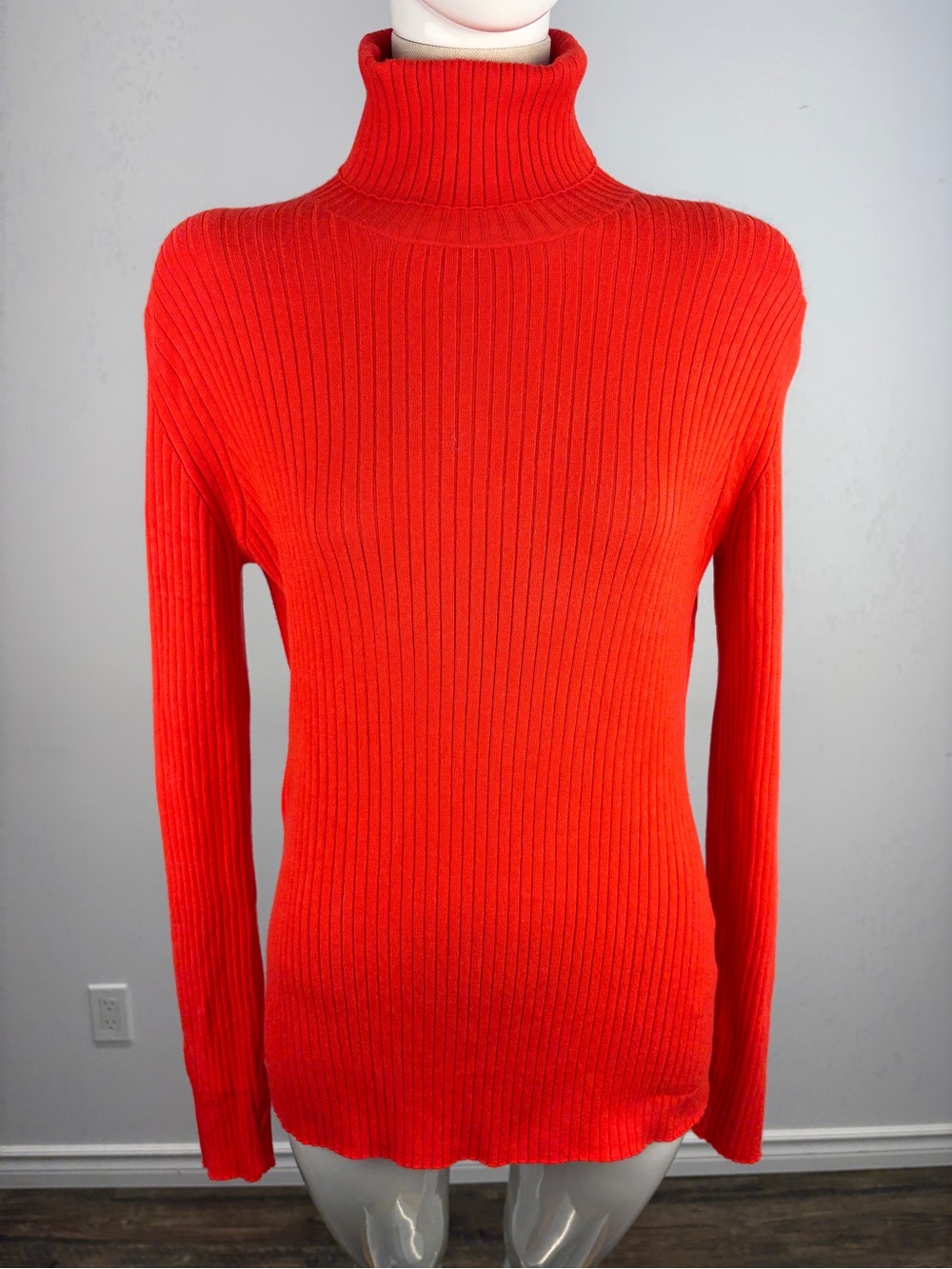 RIANI Red Ribbed Knit Sweater Turtleneck/Crewneck Premium German Designer S